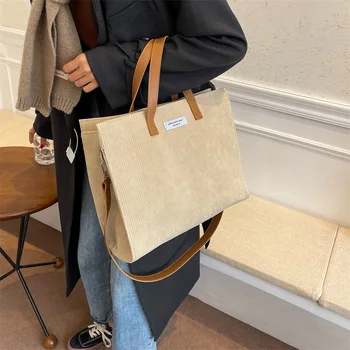 Винтажная вельветовая сумка-тоут большой емкости для женщин 2023, осенне-зимняя новая сумка для покупок, женская повседневная сумка через плечо