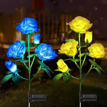 Солнечные фонари с 5 головками, наружные декоративные Солнечные садовые фонари, лампа для газона с цветами розы для двора, патио, садовый декор
