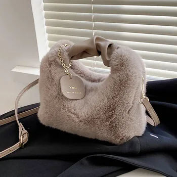 Новая текстурная модная женская осенне-зимняя плюшевая сумка большой емкости через плечо, Универсальная маленькая женская сумка на цепочке для женщин