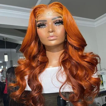 Мягкий Бесклеевой 26-дюймовый Имбирно-оранжевый Объемный парик из европейских человеческих волос, еврейский парик на кружеве 13x4 для женщин, детские волосы
