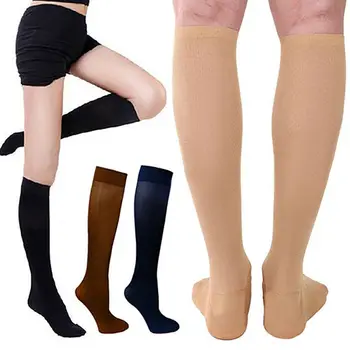 Компрессионные чулки Унисекс, носки до бедра, облегчающие боль при варикозном расширении вен, гольфы для ног, нейлоновые длинные носки, однотонные.