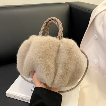 Женские сумки, дизайнерская роскошная сумочка зимнего тренда, пушистые сумки-тоут, тканая ручка для переноски, маленькие мини-сумки через плечо.