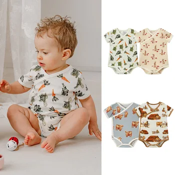 Jenny & Dave 2023, обертывание для младенцев и малышей, европейский и американский стиль, одежда с принтом на пуговицах сбоку для новорожденных, с короткими рукавами