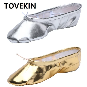 TOVEKIN качество золото серебро PU производительность йога танец живота обувь мягкая подошва тренажерный зал балетная танцевальная обувь дети девочки женщина