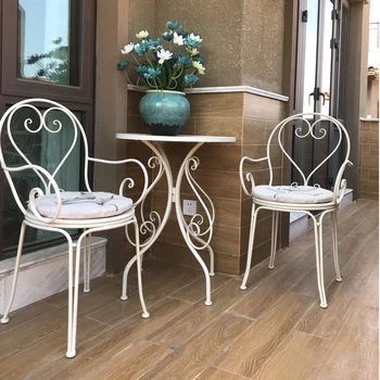 Комбинация стола и стула для отдыха на балконе, уличная мебель для двора, стол и стул, три комплекта, креативное железное искусство, посуда для чая с молоком