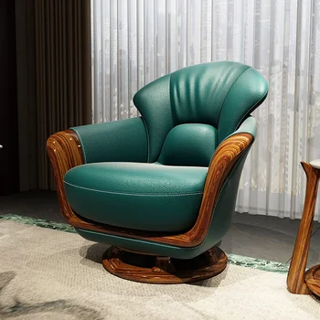 Новый кожаный диван Ujinwood в китайском стиле, односпальное кресло, гостиная, простая вращающаяся спальня из массива дерева, кресло для отдыха