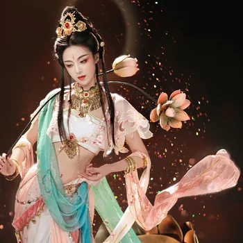 Платье Хуанъюэ Хань, разбрасывающее цветы, Небесная дева, настоящая кухня, летящее в небе, танцевальное платье Ху Сюань с открытой вышивкой, платье Хань