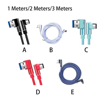 1 2 3 Метра телефонного кабеля для передачи данных Type-C под углом 90 градусов, двойной коленный зарядный шнур, быстрая зарядка током 2 А