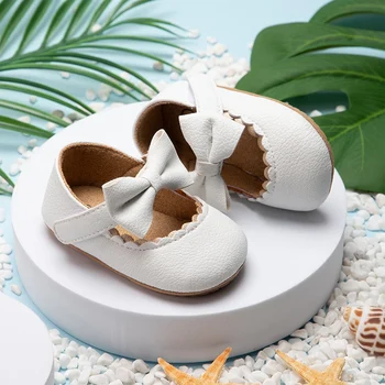 Детская обувь для новорожденных девочек, принцессы с бантом, Предходящие кроссовки из искусственной кожи, обувь для малышей, противоскользящая резиновая подошва, обувь для первых ходунков 0-18 м
