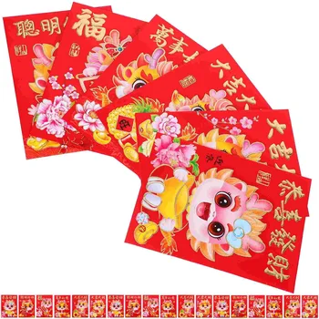 30 шт. Китайский новогодний красный пакет с карманами для денег, китайский красный конверт для наличных на удачу