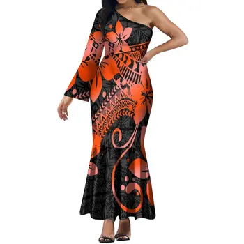 Женское платье с индивидуальным рисунком 2023, платье с рыбьим хвостом, сексуальное платье на одно плечо, большое праздничное платье, Полинезийское платье