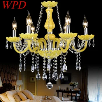 Европейская роскошная хрустальная подвесная лампа WPD, желтая свеча, лампа для теплой гостиной и спальни, ресторан, отель, вилла, люстра