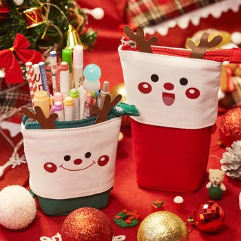 Рождественский выдвижной милый пенал, сумка для хранения школьных канцелярских принадлежностей, холщовая сумка для карандашей, держатель ручки kawaii, Рождественский подарок для детей