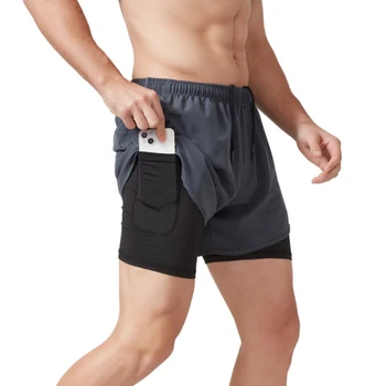 Мужские брюки свободного кроя для бега в три четверти, Быстросохнущие спортивные двухслойные баскетбольные шорты для фитнеса