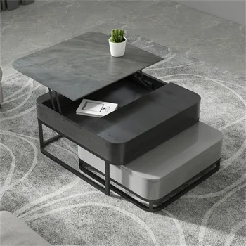 Современный журнальный столик с квадратной подъемной столешницей серого цвета с выдвижным ящиком для хранения Офис Гостиная
