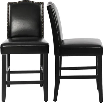 Набор из 2 Барных стульев LSSPAID, Табуреты высотой с прилавок из Полиуретана, Табурет с мягкой обивкой 23,5 дюйма, Стулья из массива Дерева, Черный