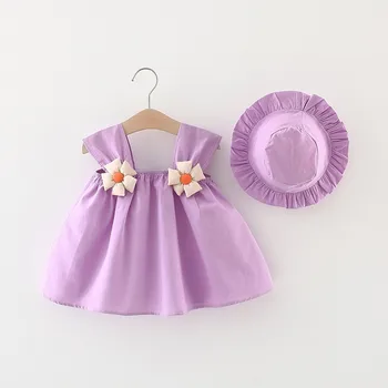 Летнее платье для маленьких девочек, милые подтяжки, элегантное платье принцессы со шляпой, подарок на День рождения, одежда для маленьких девочек 0-24 месяцев