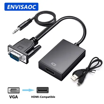 Кабель-адаптер, совместимый с VGA-HDMI-конвертером Full HD 1080P, с аудиовыходом, адаптер VGA HD для ПК-ноутбука к HDTV-проектору