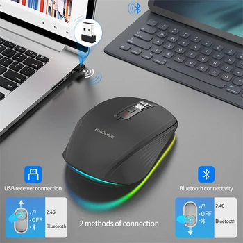 Новая беспроводная мышь 2.4G, двухрежимный Bluetooth 5.1, компьютерная мышь с отключением звука, 2400 точек на дюйм, разноцветные огоньки, игровой офис Universal