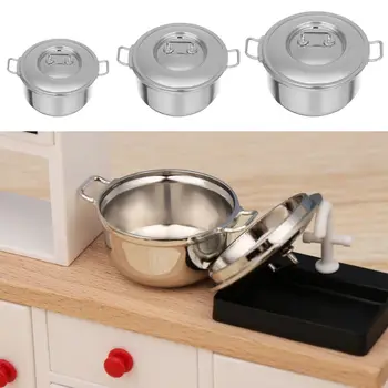Симпатичная имитационная модель игрового домика, кухонные игрушки для приготовления пищи с крышкой, мини-посуда, Миниатюрный горшок для супа, аксессуары для кукольного домика