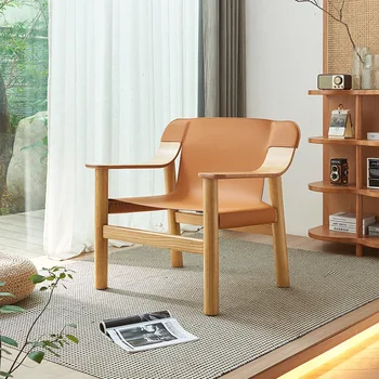 Кожаные кресла для отдыха из массива дерева с седловиной для домашнего использования, простые семейные кресла, гостиничные спинки, подлокотники, диваны, стулья, мебель