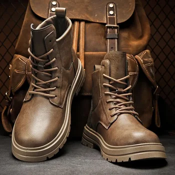 Мужские осенне-зимние ботинки спортивного работника в британском стиле в стиле ретро 2023 года, мужские осенние ботинки с высоким берцем, мужские ботинки