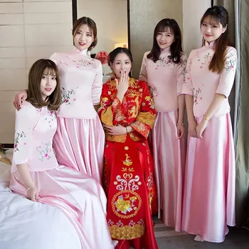 свадебный чонсам в традиционном китайском стиле, платье подружки невесты, древний свадебный костюм, платье, одежда, женское Ципао S-XXL