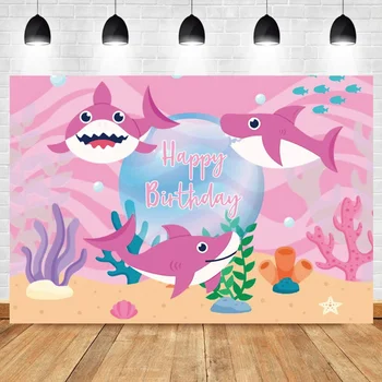 Laeacco Подводная Розовая акула, Фон для фотосъемки с Днем рождения, декор для вечеринки в честь Дня рождения, Индивидуальный фон для фотостудии