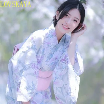 Женское традиционное Японское Кимоно Розовая Японская девушка Гейша, сценический костюм для фотосъемки в стиле ретро, халат для шоу