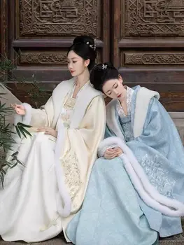 Зимняя рубашка с большим рукавом, улучшенная рубашка с прямым воротником спереди, юбка до груди, Элегантный комплект женского платья Tang Dynasty Hanfu