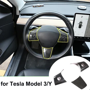 Для Tesla Model 3 Y 2023 Аксессуары Крышка рулевого колеса Защитная наклейка из настоящего углеродного волокна Model3 Модифицированные Детали интерьера
