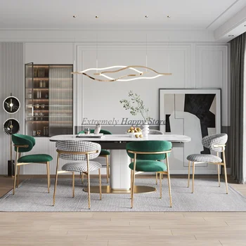 Эргономичные обеденные стулья Nordic с позолоченными металлическими ножками, банкетные обеденные стулья для экономии места, дизайнерская мебель для гостиной Sillones Modernos