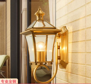 Медный наружный настенный светильник в европейском стиле, Американские медные лампы, Садовый светильник для прохода, Балкон, водонепроницаемый настенный светильник на открытом воздухе