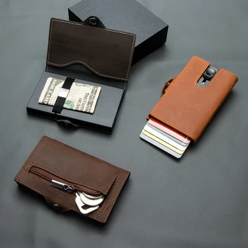 Бесплатная доставка Тонкий алюминиевый кошелек Держатель для кредитных карт Мини смарт-кошелек с RFID-блокировкой, автоматический всплывающий чехол для банковских карт