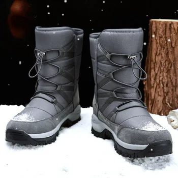 Мужские походные ботинки, зимние зимние ботинки на платформе для мужчин, обувь из толстого плюша, водонепроницаемые нескользящие зимние мужские кроссовки, теплые ботильоны