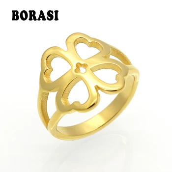 Женское полое кольцо с милым клевером BORASI золотого цвета, титановое обручальное кольцо, размер ювелирных изделий Bague Выбирается 6-9