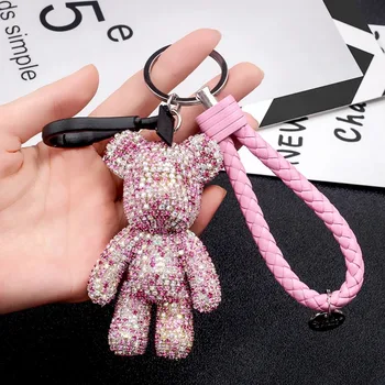 Брелок для ключей от автомобиля Милый горный хрусталь Медведь для Mercedes-Benz BMW Audi Honda Toyota Прекрасный подарок подруге Для женщин Розовый