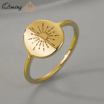 Женские кольца QIMING Oval Starburst Sun Tarot, модные изысканные украшения, кольцо для укладки из нержавеющей стали, подарок