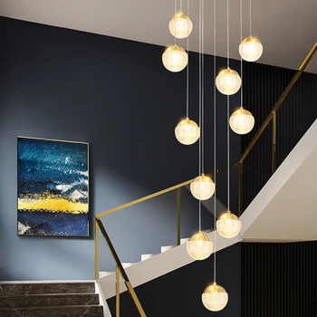Двухуровневая лестничная люстра Nordic Hotel Villa, современный ресторан высокого класса, акриловая шаровая люстра, светодиодная лампа для гостиной