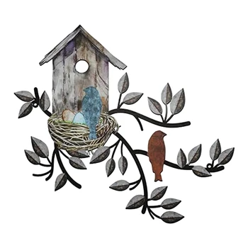 Настенный декор с птицами, декор из металлических птиц для стены, настенное искусство с птицами, Подвесное металлическое дерево со скворечником для гостиной, Долговечное