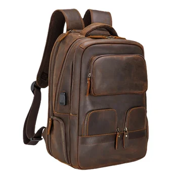 Мужской кожаный рюкзак, многофункциональная уличная повседневная дорожная сумка из воловьей кожи, кожаный USB-рюкзак для компьютера Crazy horse