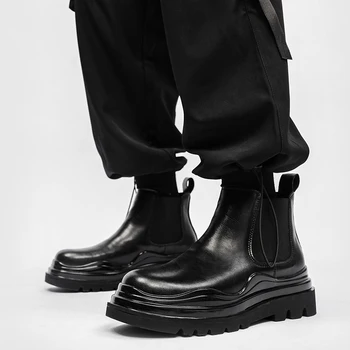 2022 Новые Ботинки; Мужские Зимние Ботильоны В Корейском стиле; Универсальные Студенческие Ботинки Средней длины; Мужская Водонепроницаемая Кожаная обувь С высоким берцем Для мужчин