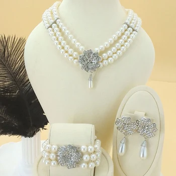 Модный браслет из жемчуга и бисера, ожерелье, серьги для женщин, Серебряные ожерелья с бриллиантами, Элегантные комплекты украшений для банкета