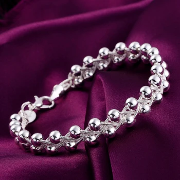 Очаровательные браслеты из стерлингового серебра 925 пробы для женщин Тонкие плетеные бусины Цепочка Мода Свадьба Рождественский подарок Ювелирные изделия высокого качества