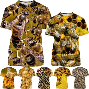 Новая и интересная футболка с 3D-печатью Из Чистого сырья С принтом Медовых сот, Футболка Honey Bee, Модная футболка Harajuku