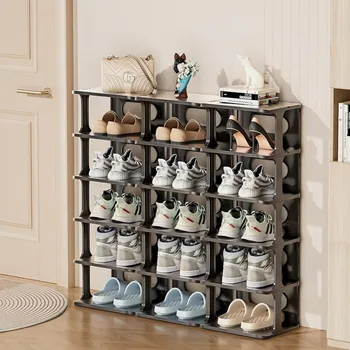 Полка для обуви в прихожей 18-ти уровневый пластиковый органайзер для обуви в шкафу Вертикальный шкаф для хранения обуви Узкая Отдельно стоящая полка для обуви