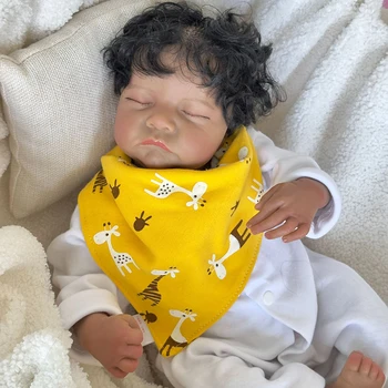 49 СМ Levi Sleeping Newborn Baby Doll Возрожденная Коричневая Кожа Мягкая Силиконовая Гибкая 3D Кукла В Тон Коже