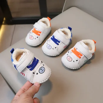 Детская обувь на мягкой подошве для мальчиков и девочек в возрасте 0-1 года зимой и хлопчатобумажная обувь с подкладкой для младенцев в возрасте 6-12 месяцев