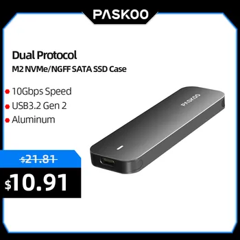 PASKOO USB3.2 Gen2 Двойной протокол M2 NVMe/NGFF SATA SSD Корпус 10 Гбит /с Внешний корпус Алюминиевый Твердотельный накопитель M.2 NVMe