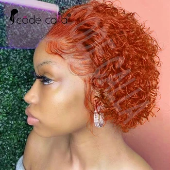 Парики из человеческих волос с волнистой имбирной водой, оранжевые парики-Бобы для женщин, цветные парики из человеческих волос с фронтальной шнуровкой, вьющиеся волосы бразильского